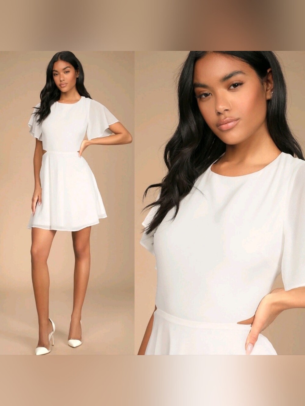 Lulus Blissful Love White Ivory Cutout Mini Skater Chiffon Dress Size Large